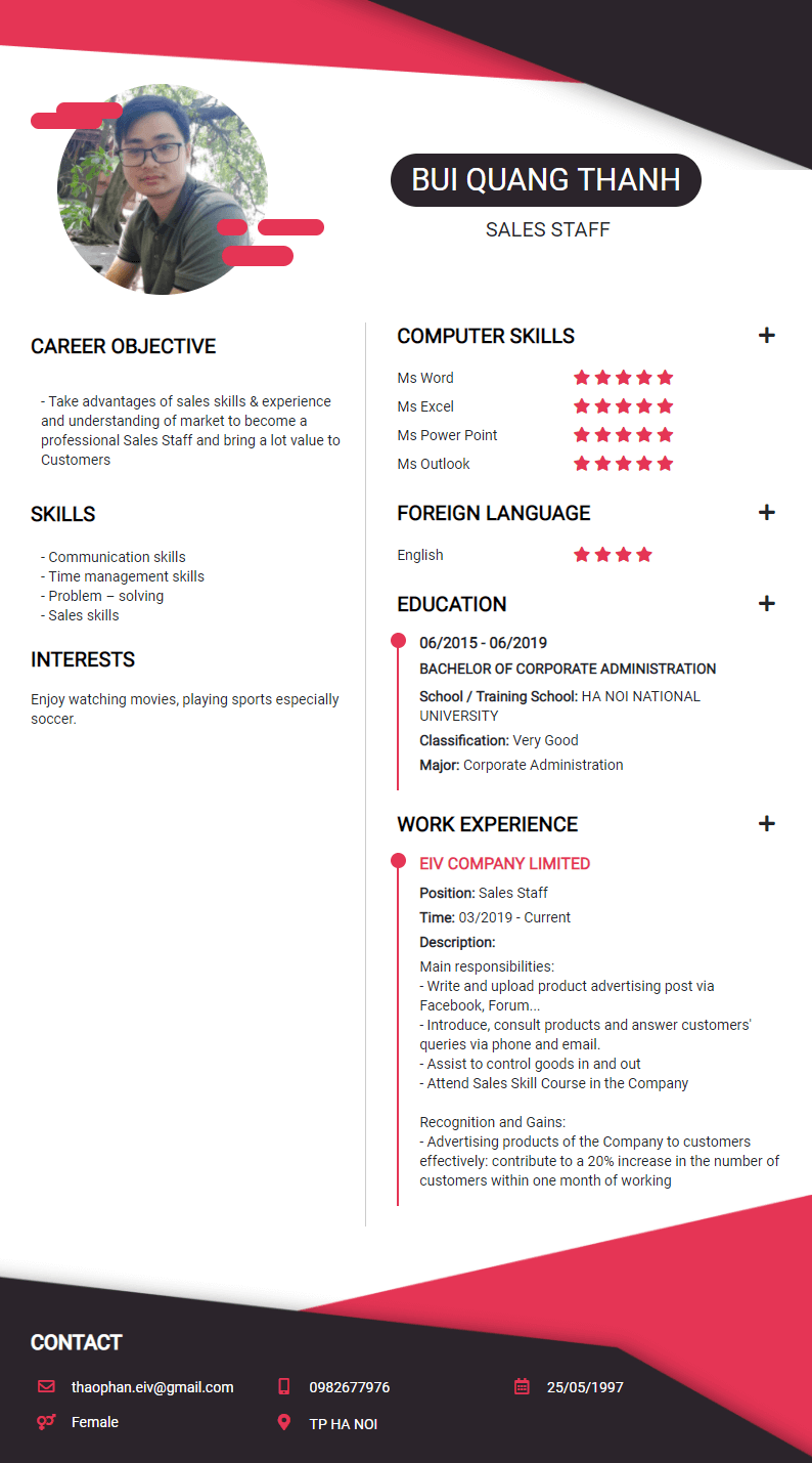 CV tiếng Anh tham khảo - Mẫu CV phá cách - cv.timviec.com.vn