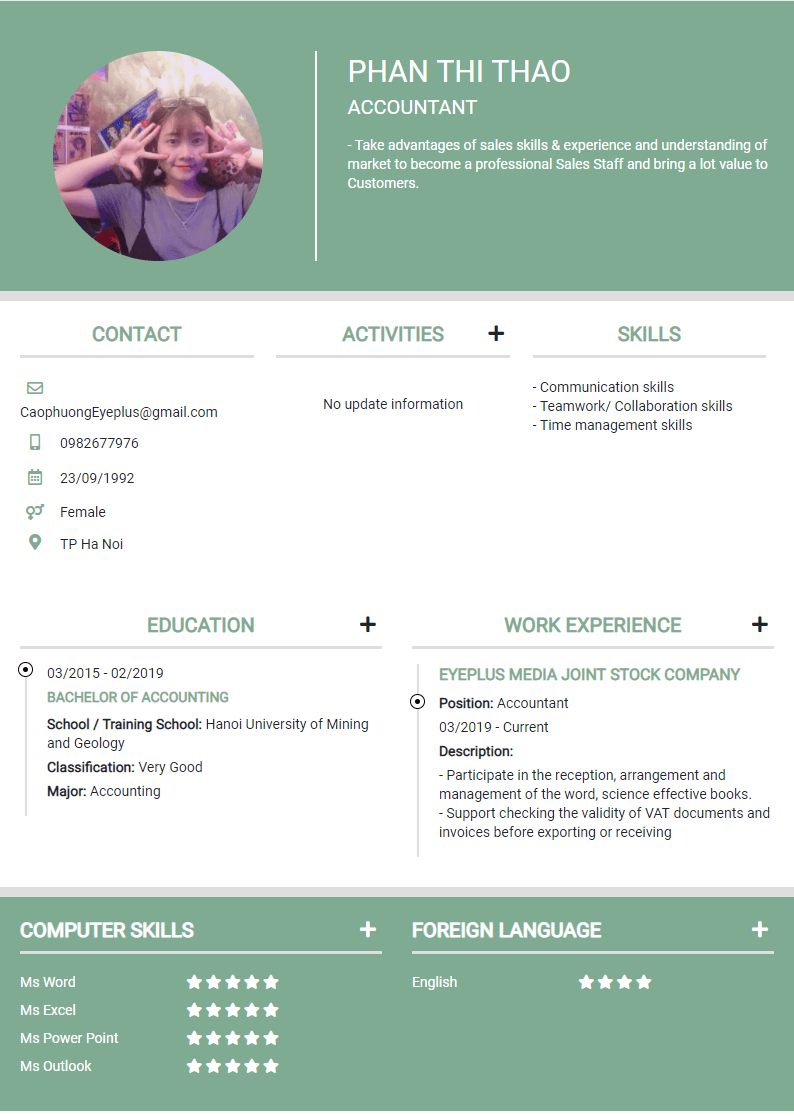 CV tiếng Anh tham khảo - Mẫu CV ấn tượng - cv.timviec.com.vn