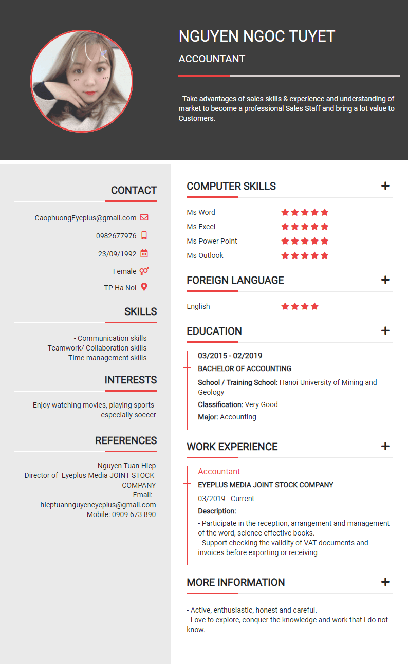 CV tiếng Anh tham khảo - Mẫu CV cổ điển - cv.timviec.com.vn
