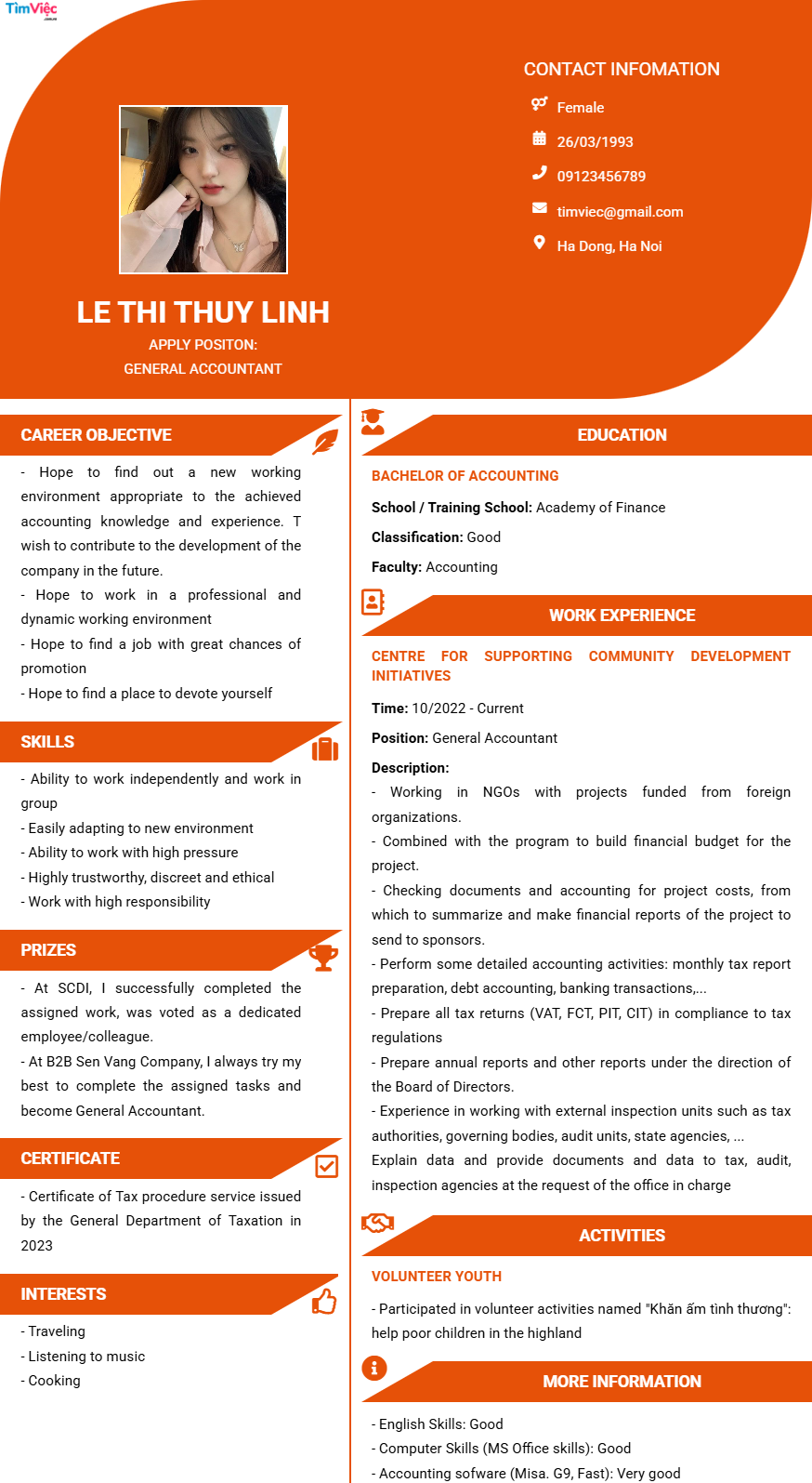 CV tiếng Anh tham khảo - Mẫu CV cá tính - cv.timviec.com.vn
