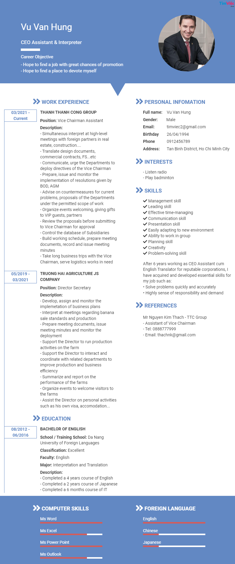 CV tiếng Anh tham khảo - Mẫu Giám Đốc Điều Hành - cv.timviec.com.vn