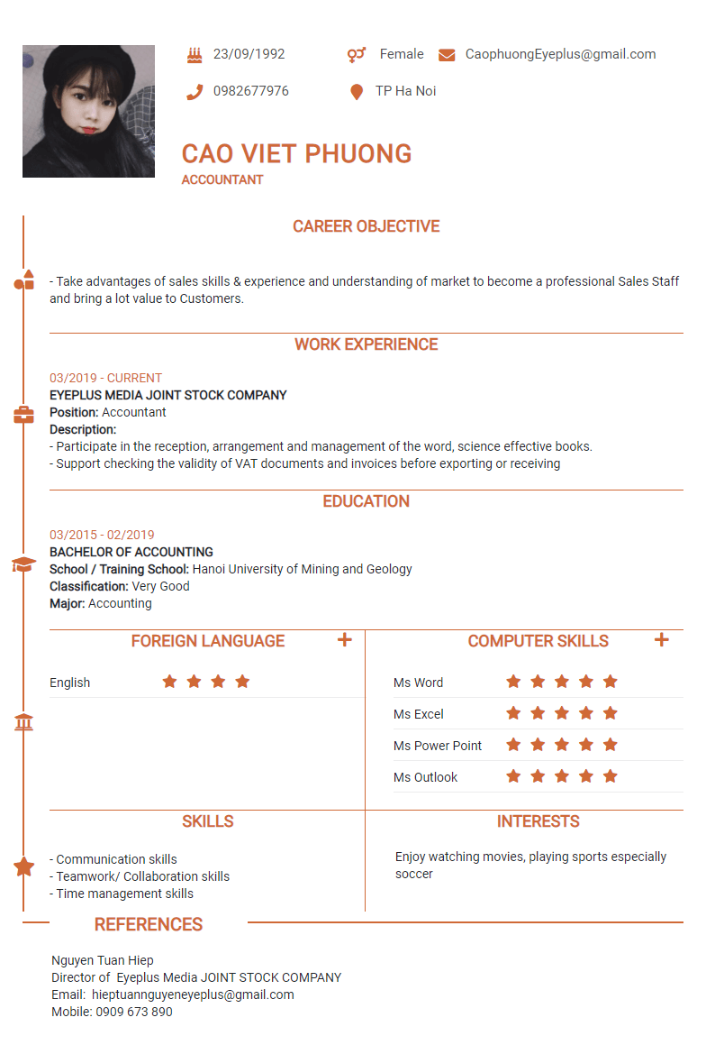 CV tiếng Anh tham khảo - Mẫu CV hiện đại - cv.timviec.com.vn