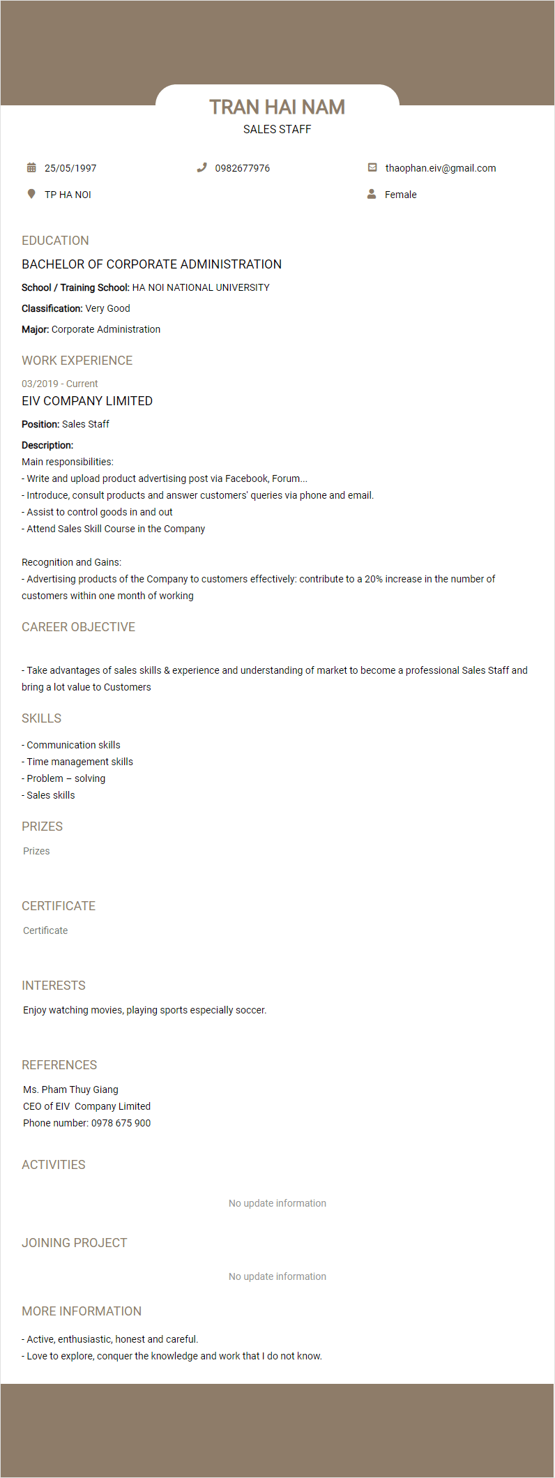 CV tiếng Anh tham khảo - Mẫu CV đơn giản - cv.timviec.com.vn