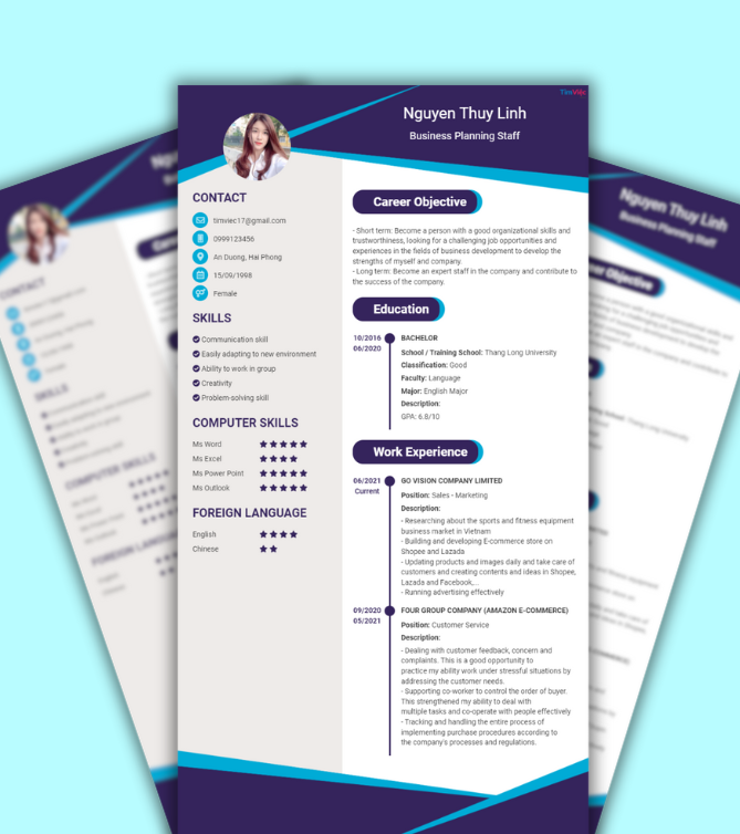 Mẫu CV tiếng Anh - Mẫu CV xin việc Kinh Doanh - CV.timviec.com.vn