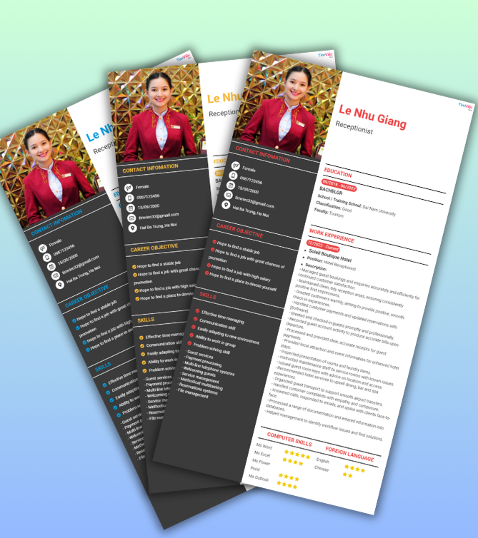 Mẫu CV tiếng Anh - Mẫu CV xin việc Lễ tân - CV.timviec.com.vn