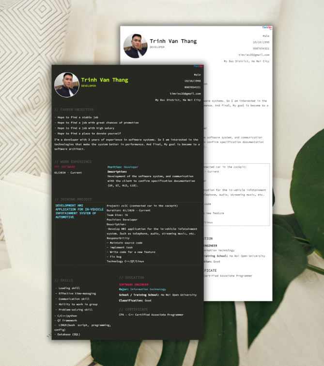 Mẫu CV tiếng Anh - Mẫu CV Nhân Viên IT - CV.timviec.com.vn