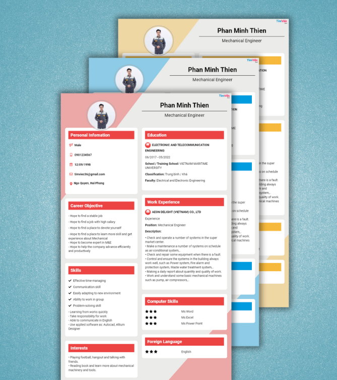 Mẫu CV tiếng Anh - Mẫu CV kỹ sư cơ khí - CV.timviec.com.vn