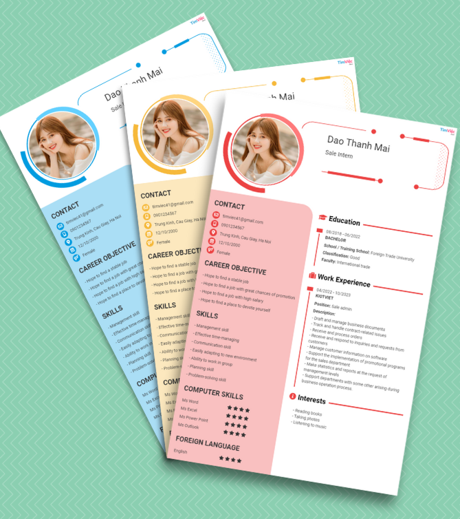Mẫu CV tiếng Anh - Mẫu CV cho sinh viên mới ra trường - CV.timviec.com.vn
