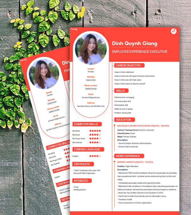 Mẫu CV tiếng Anh - Mẫu CV cung Bạch dương - CV.timviec.com.vn