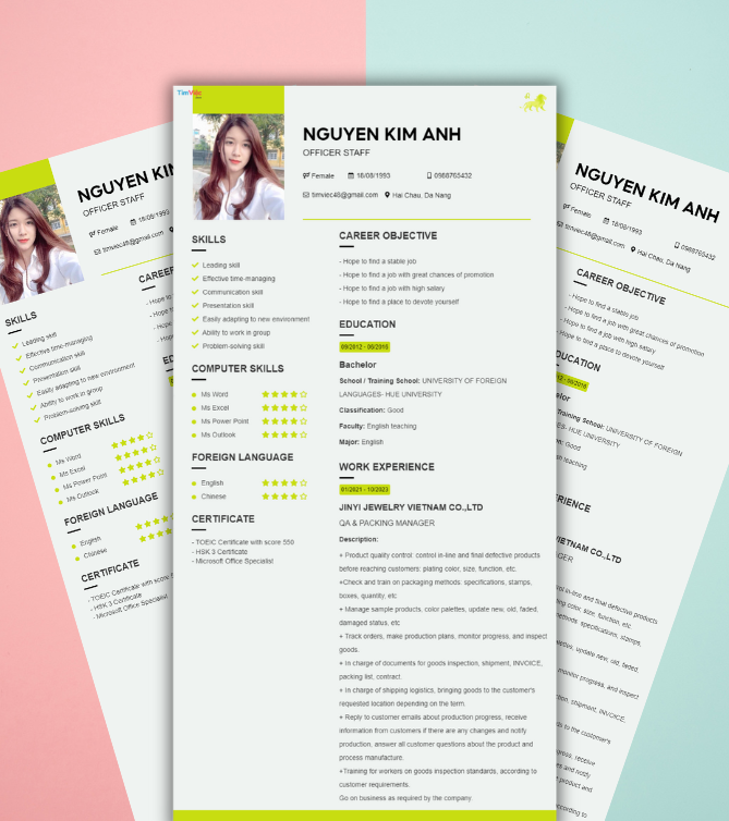 Mẫu CV tiếng Anh - Mẫu CV cung Sư Tử - CV.timviec.com.vn