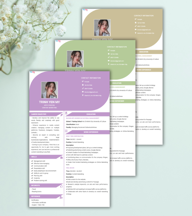 Mẫu CV tiếng Anh - Mẫu CV Nhân Viên Content Marketing - CV.timviec.com.vn