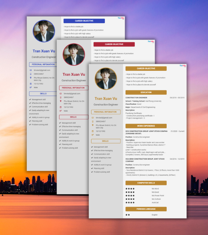 Mẫu CV tiếng Anh - Mẫu CV Kỹ Sư Xây Dựng - CV.timviec.com.vn