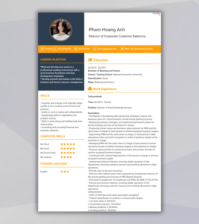 Mẫu CV tiếng Anh - Mẫu CV Giám đốc Quan hệ Khách hàng Doanh nghiệp - CV.timviec.com.vn