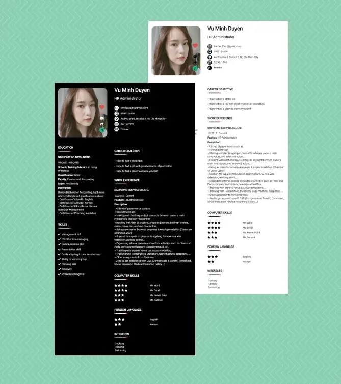 Mẫu CV xin việc ngành Hành chính nhân sự