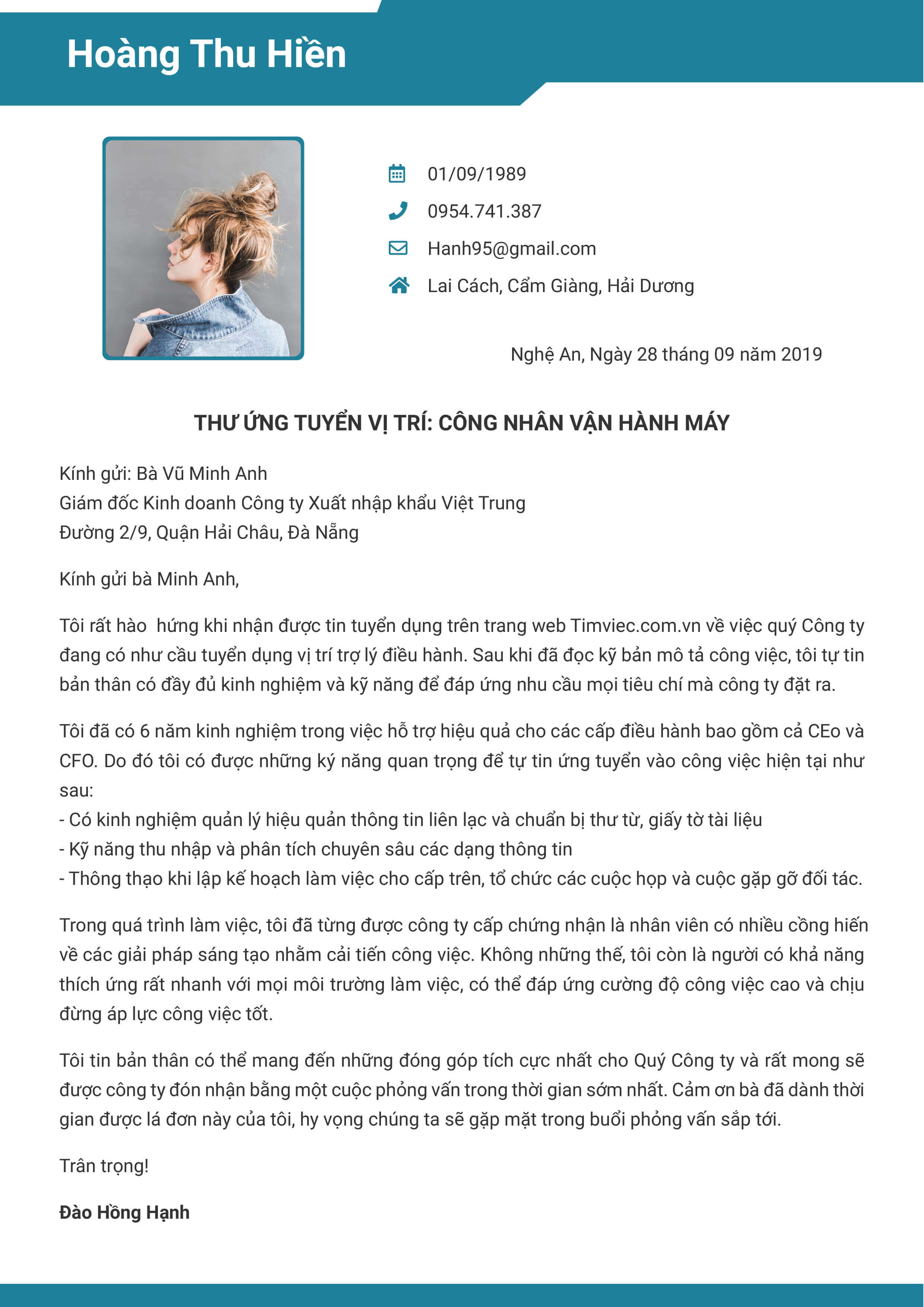 Mẫu thư xin việc dòng thời gian