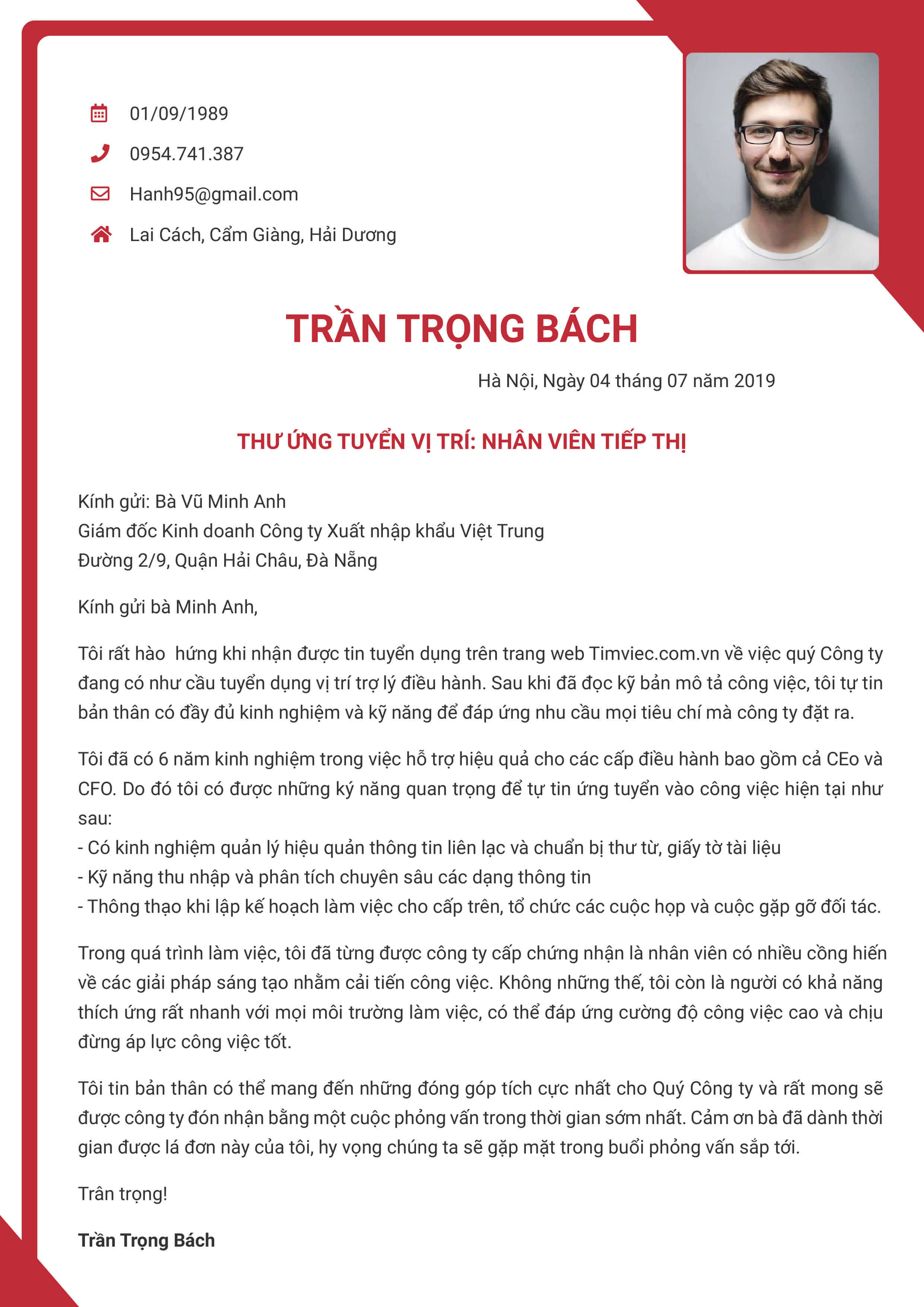 Mẫu thư xin việc cao cấp