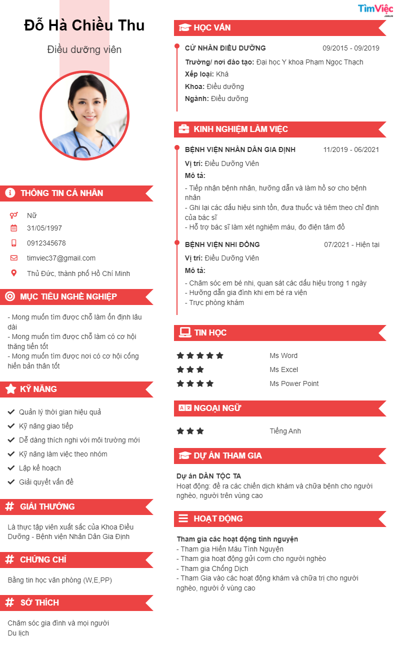 Mẫu CV ngành Y
