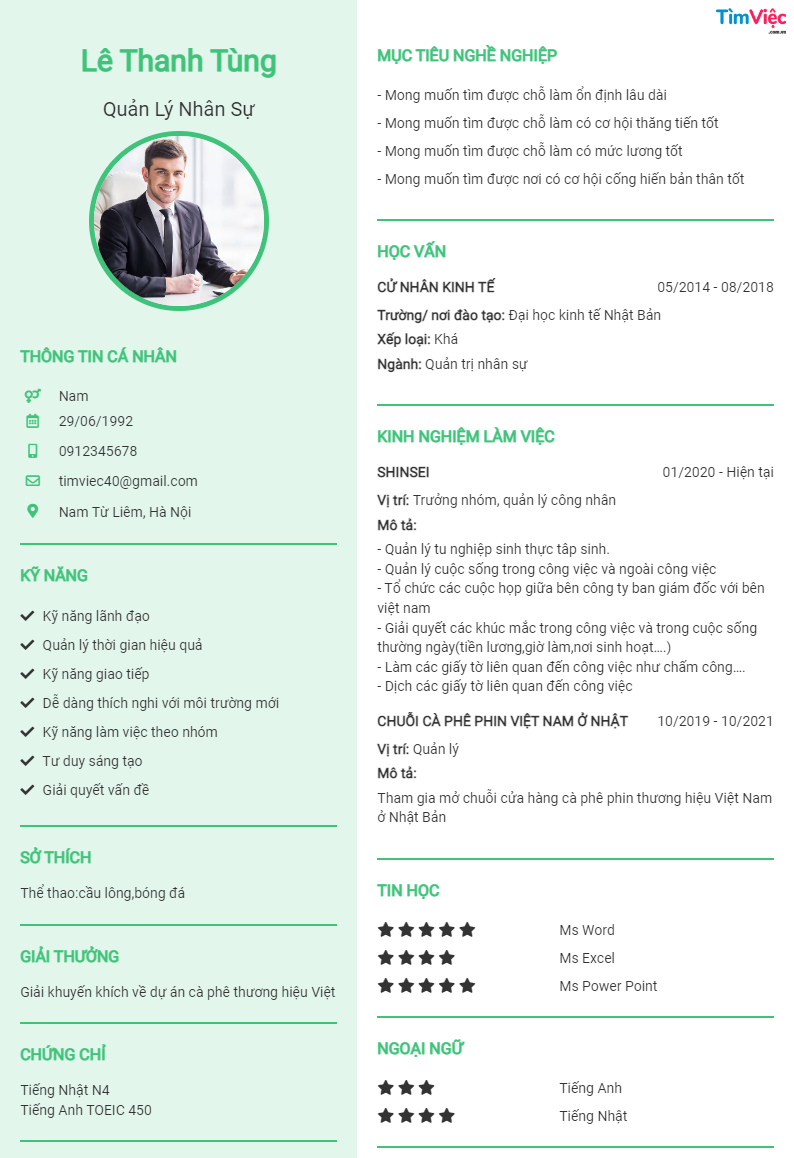 Mẫu CV Quản Lý