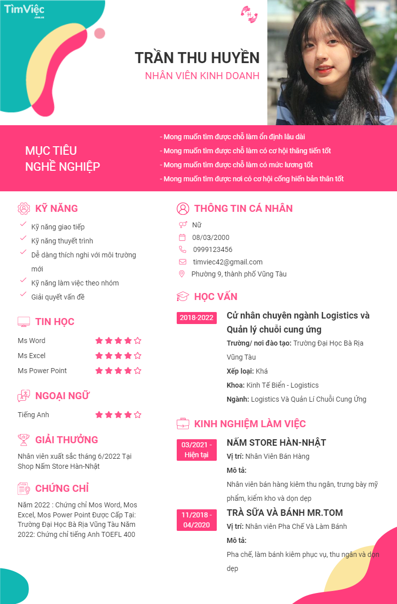 Mẫu CV cung Song Ngư