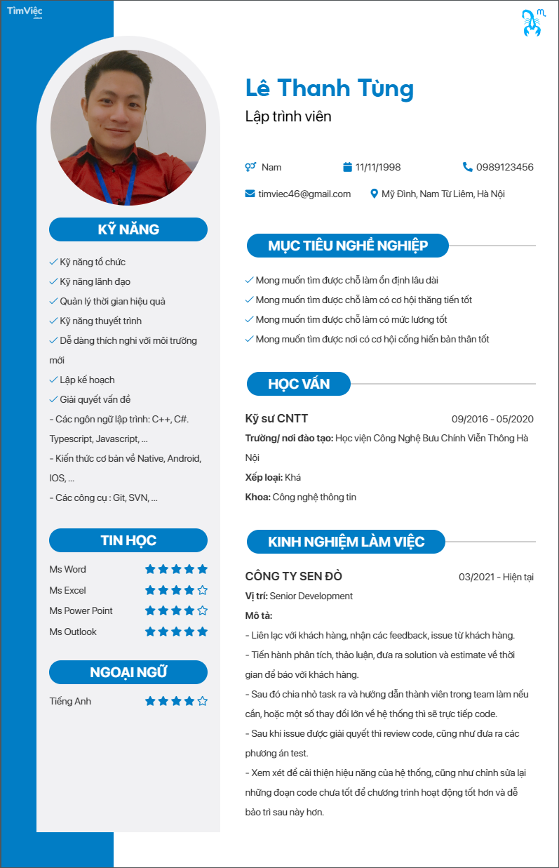 Mẫu CV cung Bọ Cạp