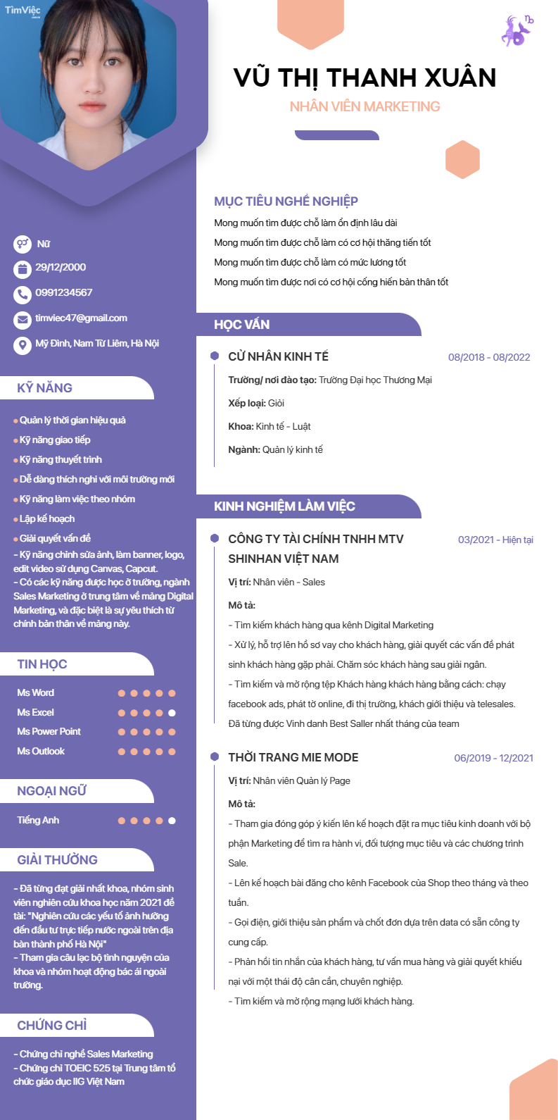 Mẫu CV cung Ma Kết