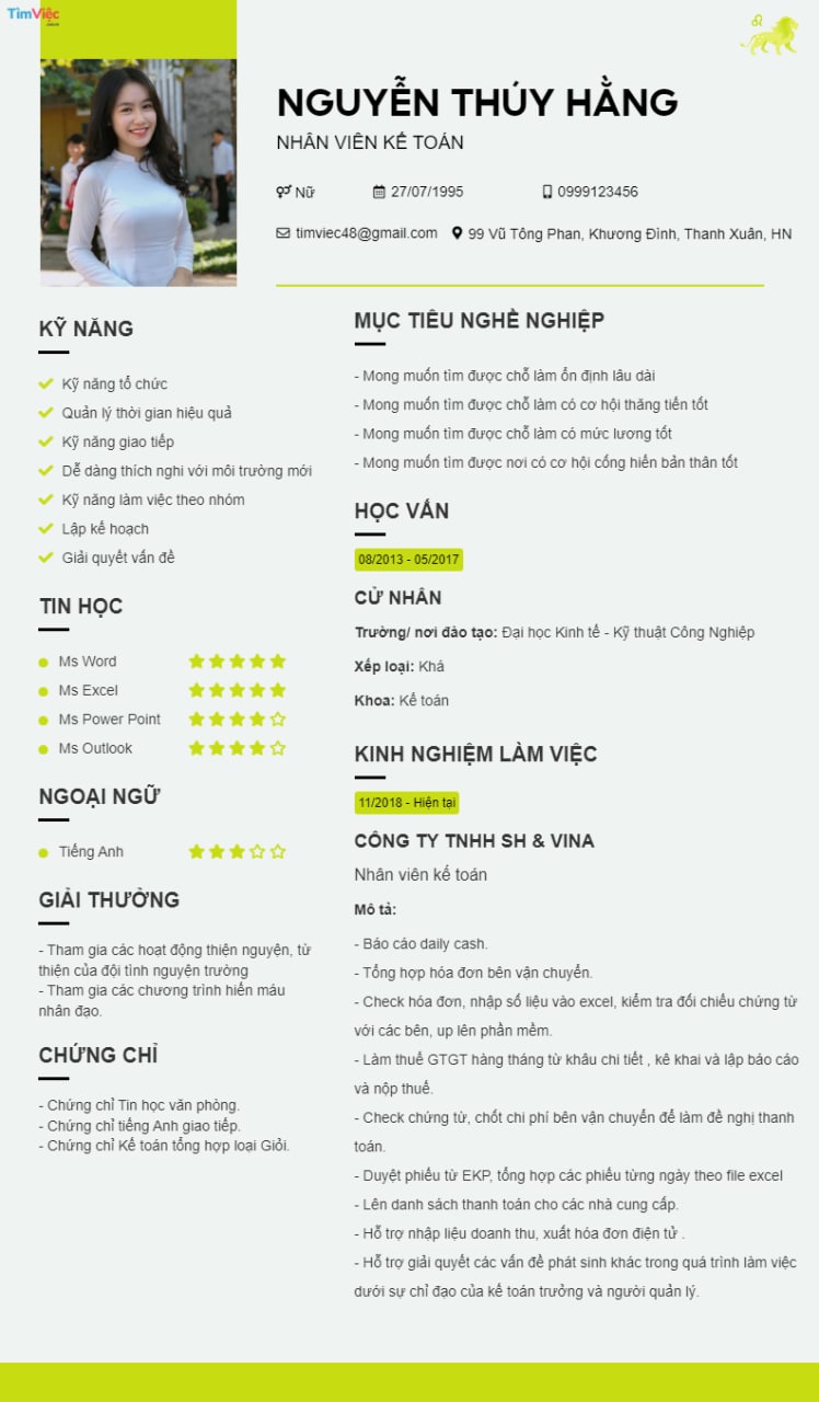Mẫu CV cung Sư Tử