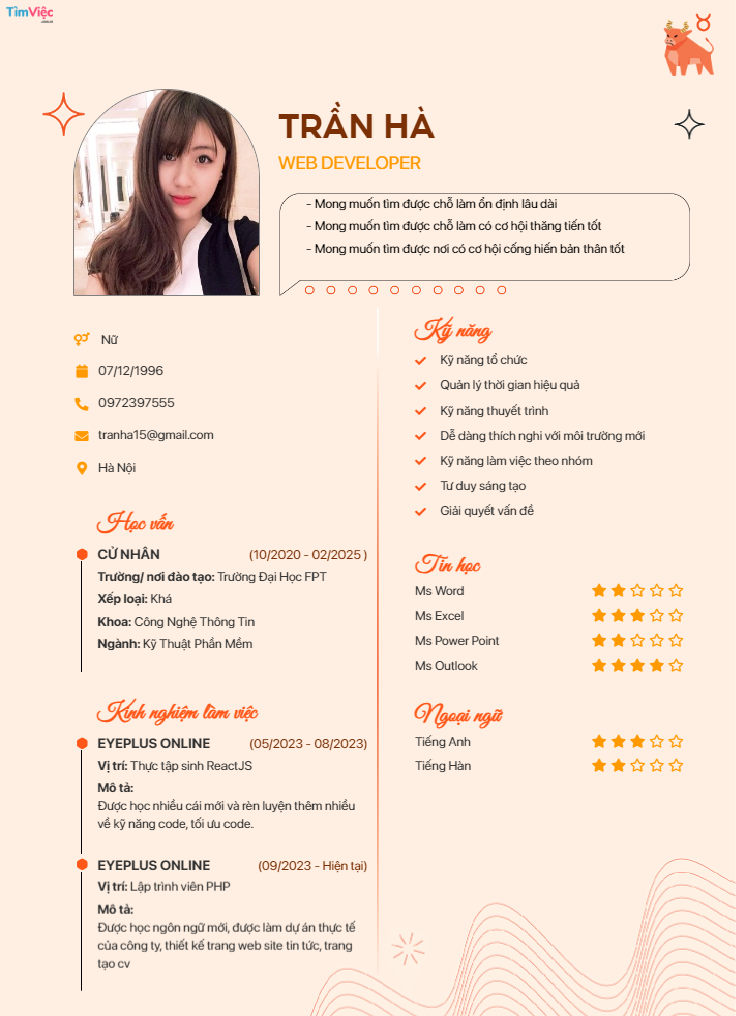 Mẫu CV cung Kim Ngưu
