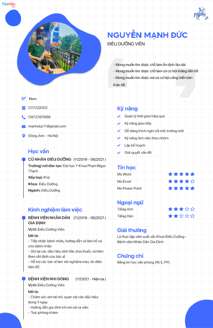 Mẫu CV cung Nhân Mã