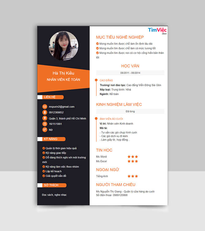 Mẫu CV Nhân Viên Kế toán Kế Toán
