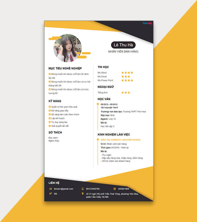Mẫu CV Nhân Viên Bán hàng