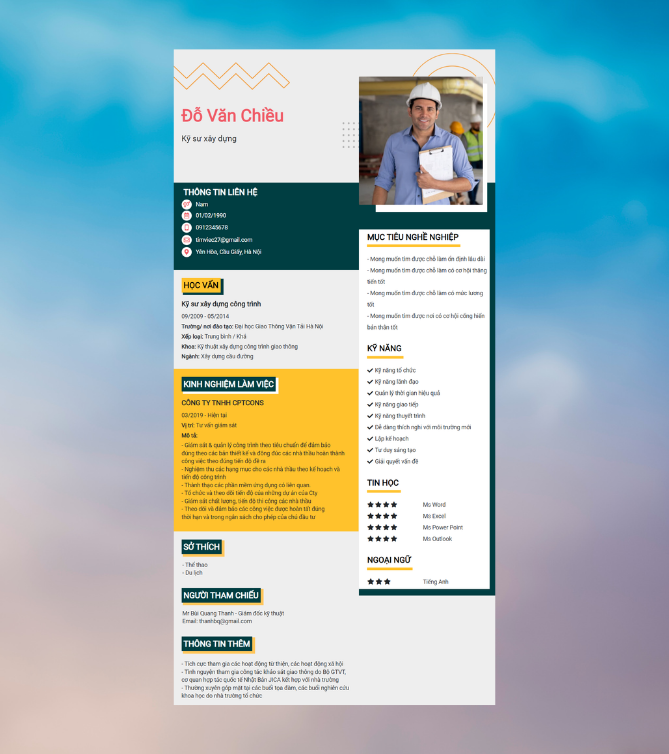Mẫu CV xin việc Xây dựng