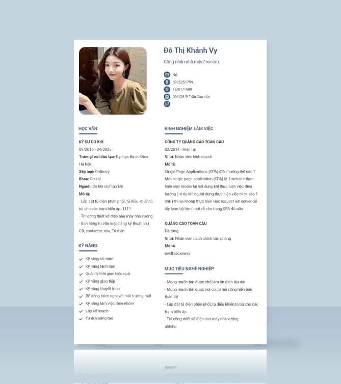 Mẫu CV xin việc ngành Công nhân