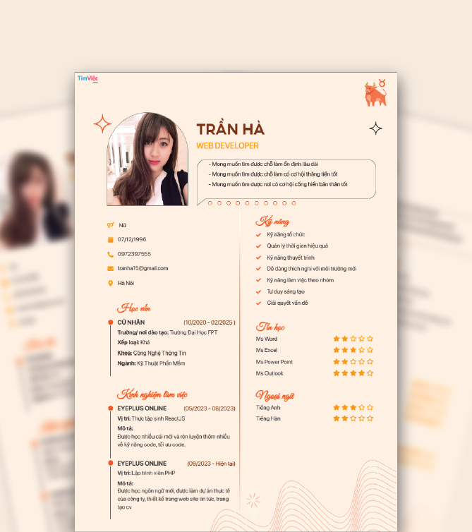 Mẫu CV cung Kim Ngưu