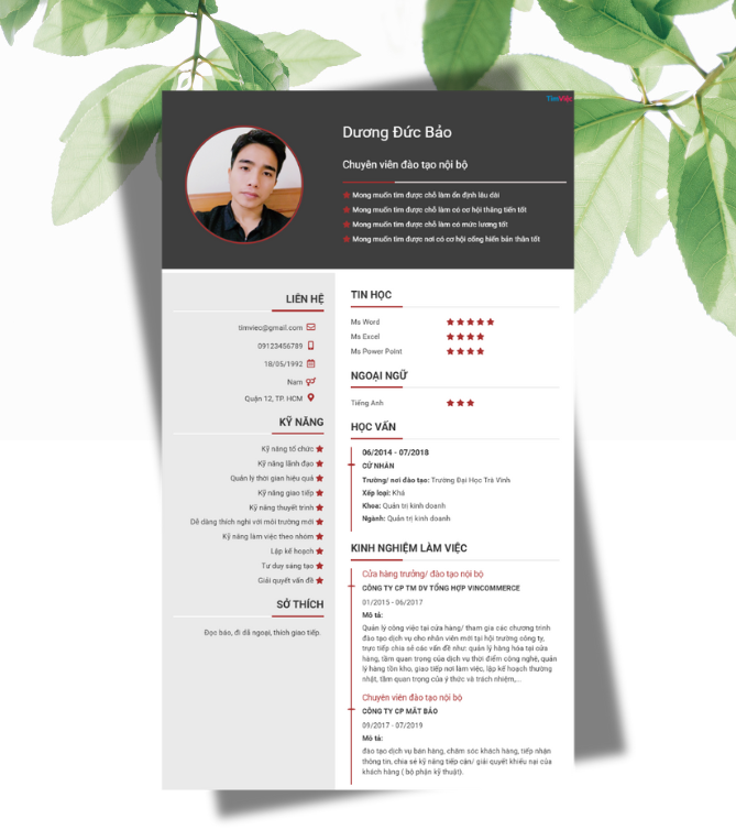 Mẫu CV chuyên viên đào tạo nội bộ