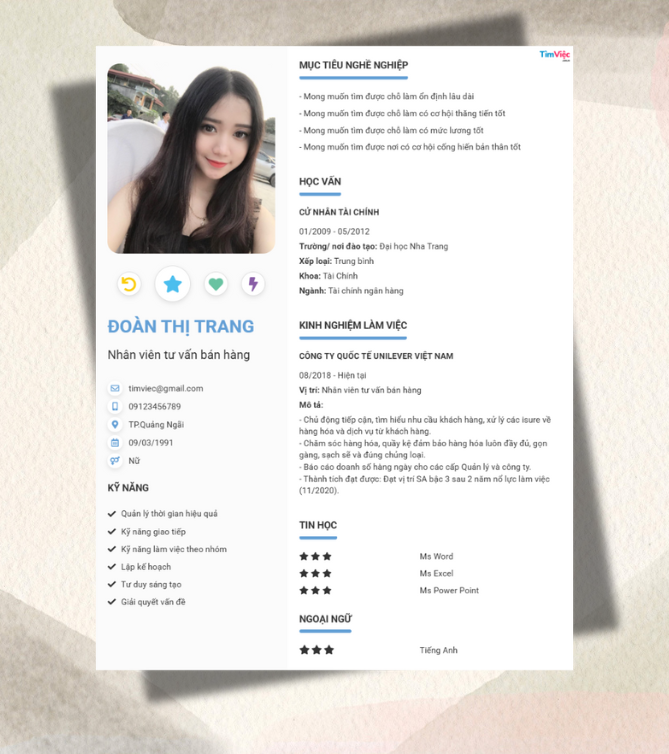 Mẫu CV Nhân viên tư vấn