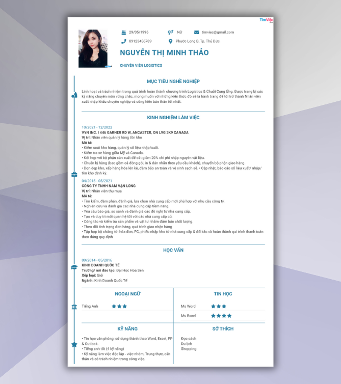 Mẫu CV chuyên viên logistics