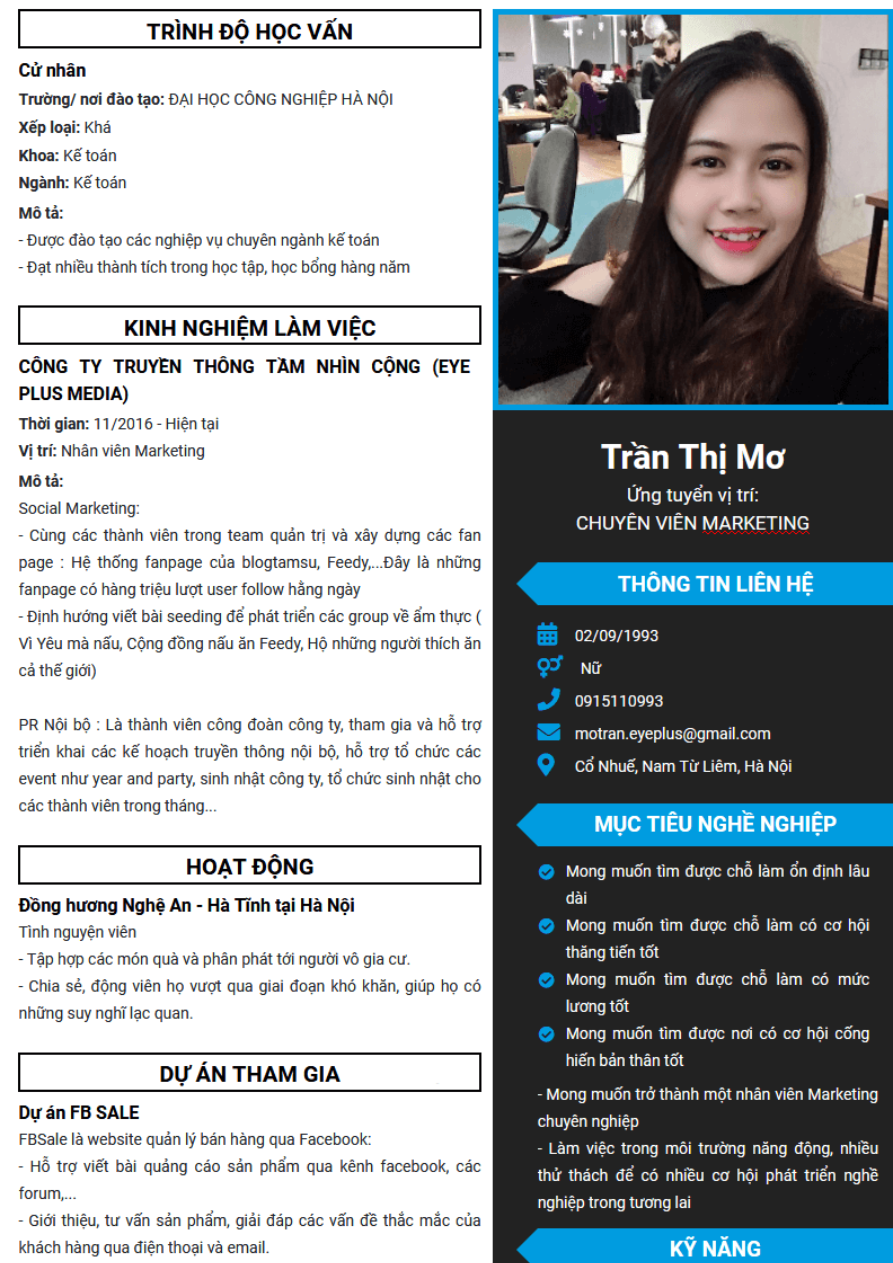 Mẫu CV xin việc truyền thống