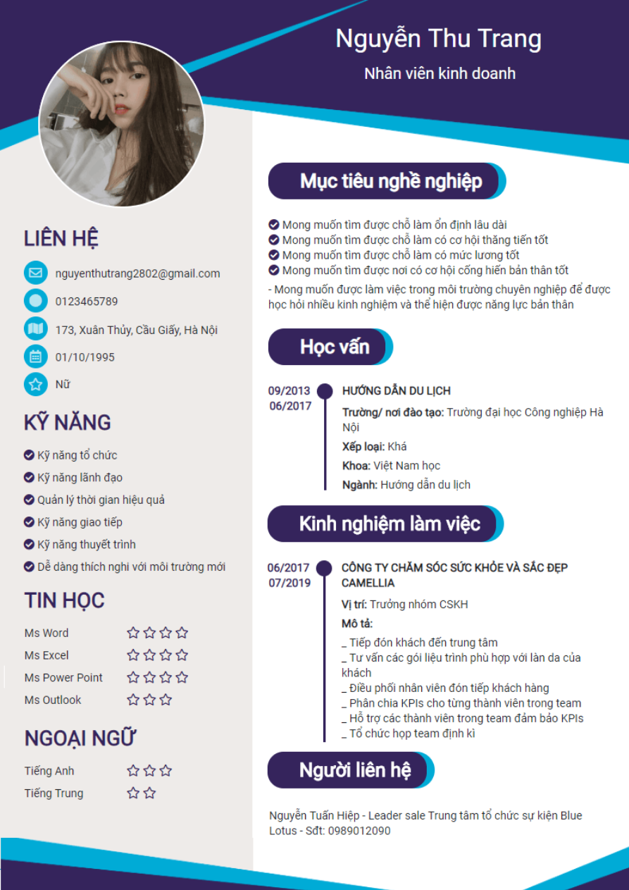 Mẫu CV xin việc tinh tế