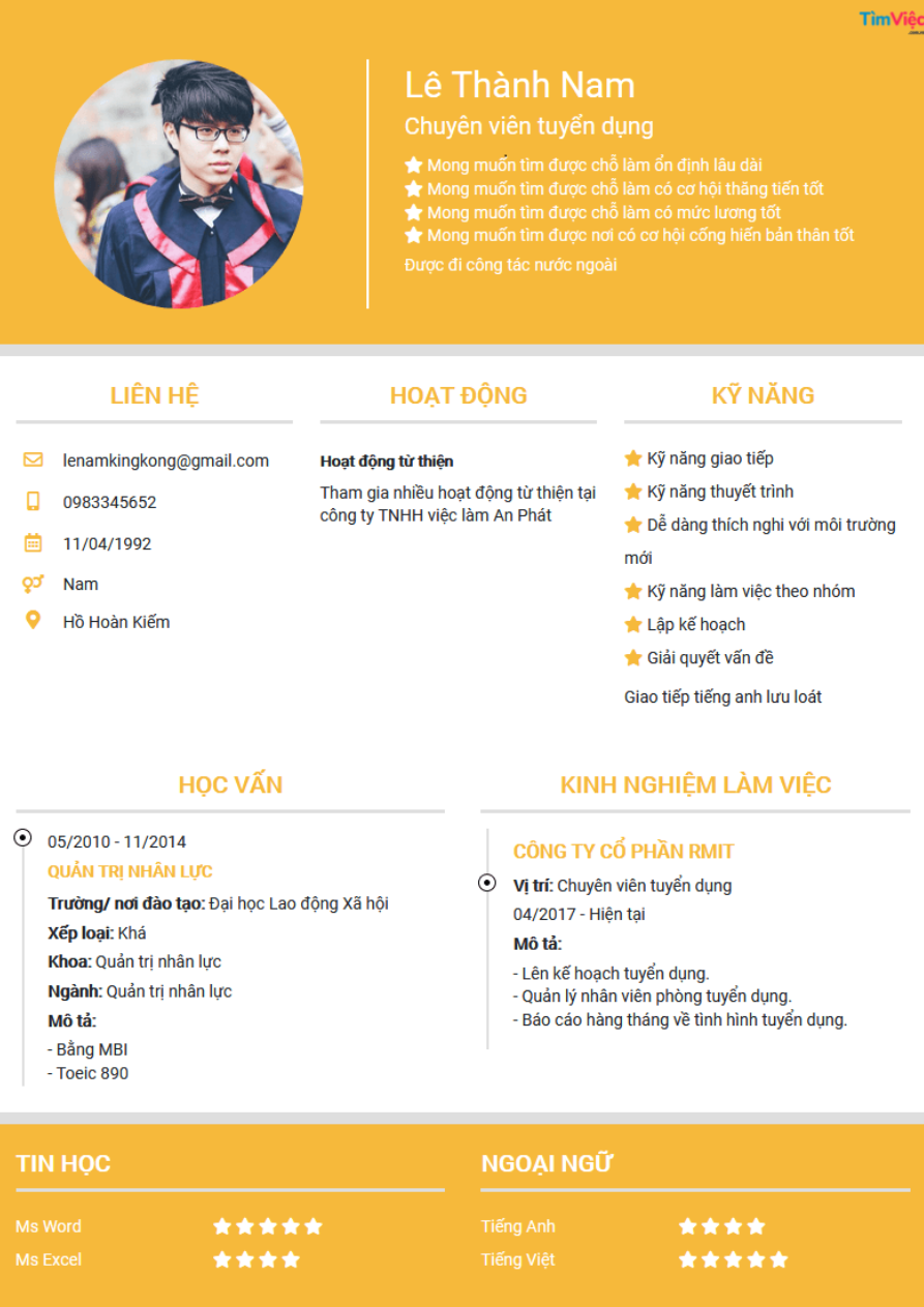 Mẫu CV xin việc ấn tượng