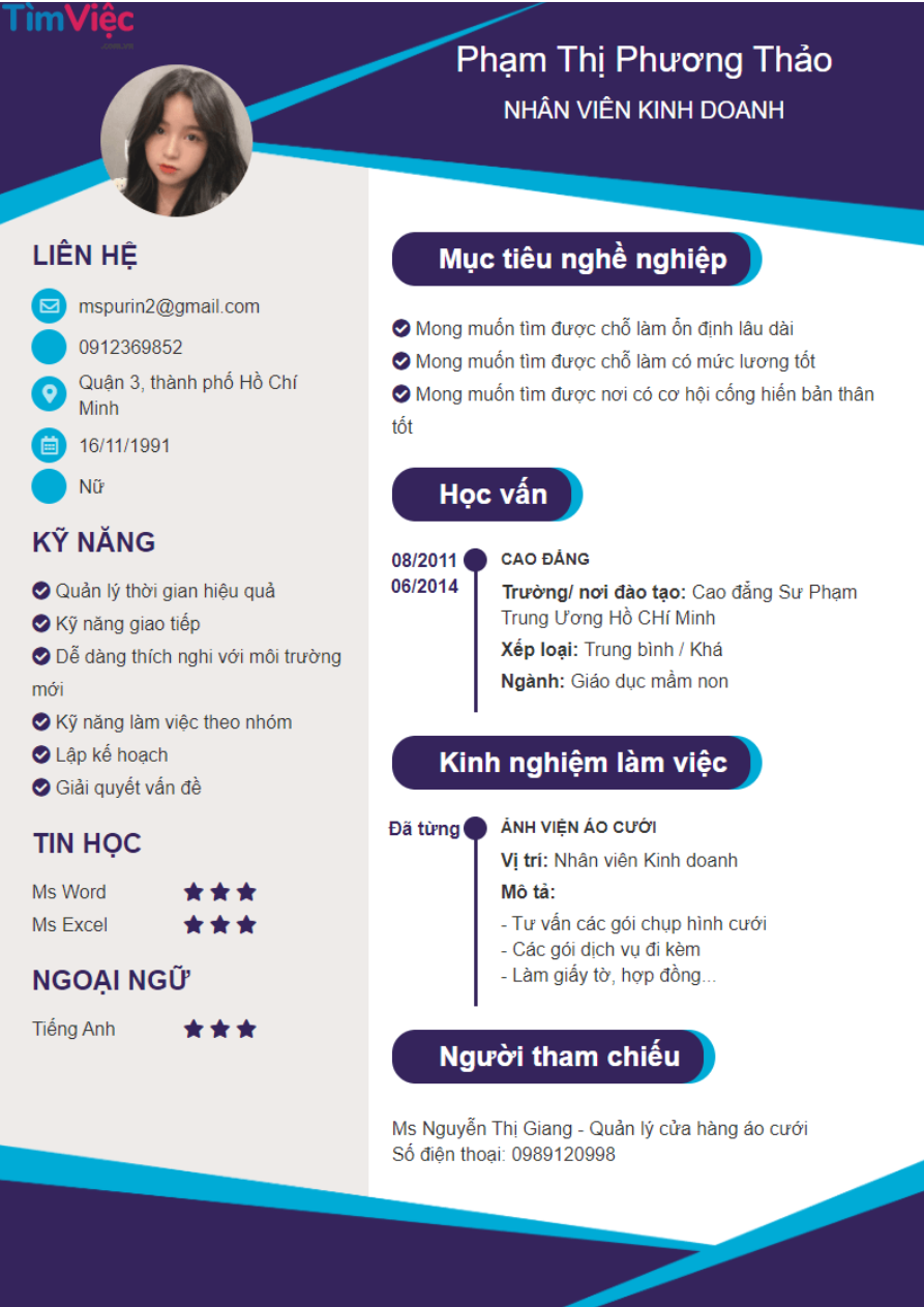 Mẫu CV xin việc Kinh Doanh