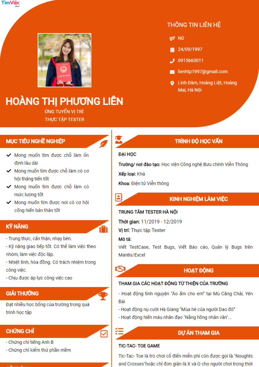 Mẫu CV xin việc cá tính