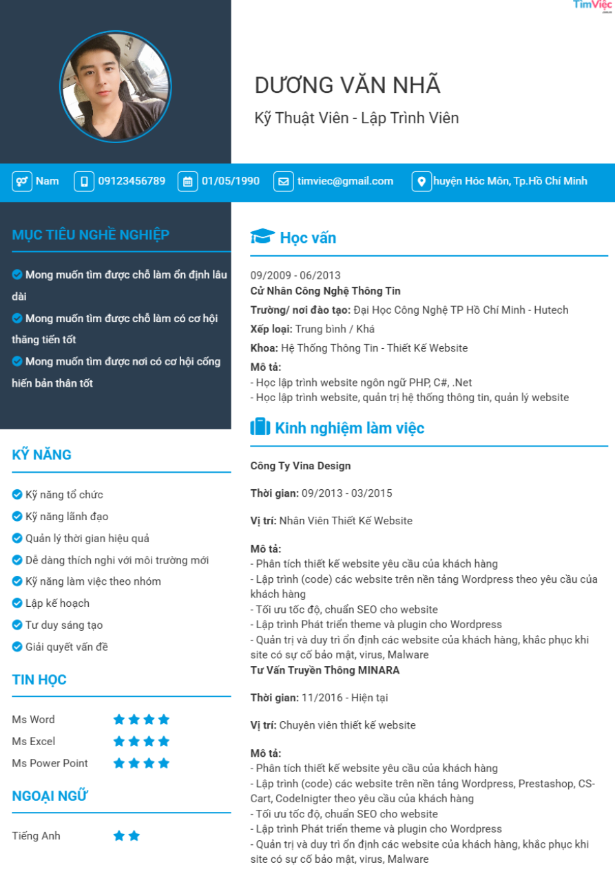 Mẫu CV Lập trình viên