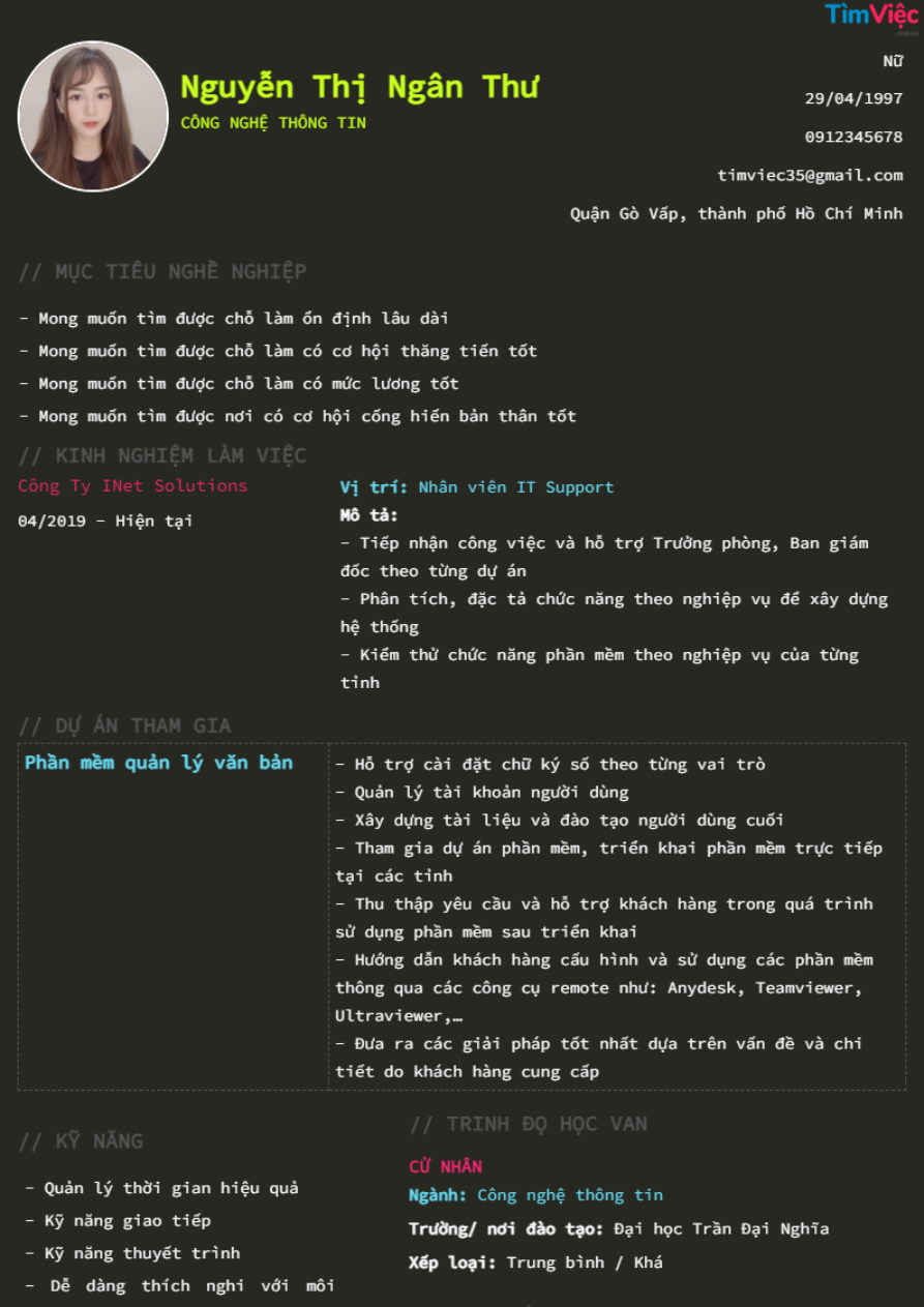 Mẫu CV Nhân Viên IT