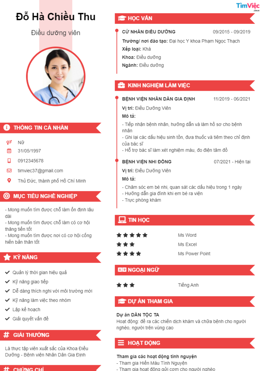 Mẫu CV ngành Y