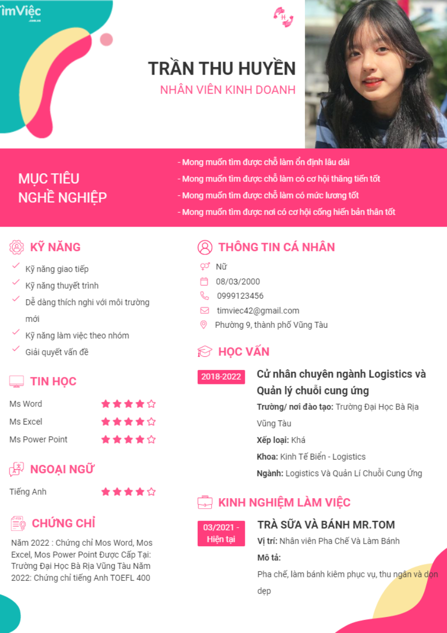 Mẫu CV cung Song Ngư