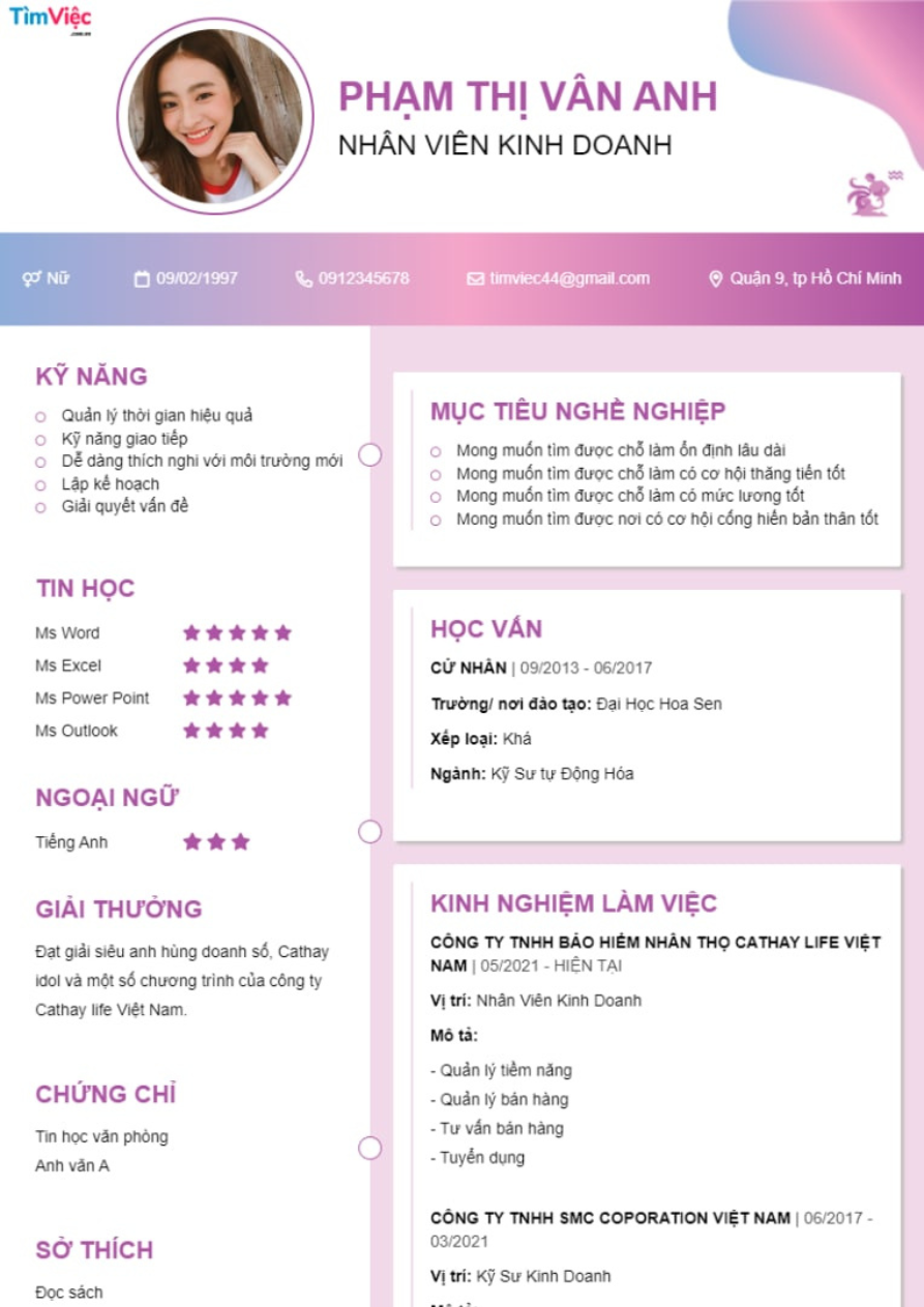 Mẫu CV cung Bảo bình