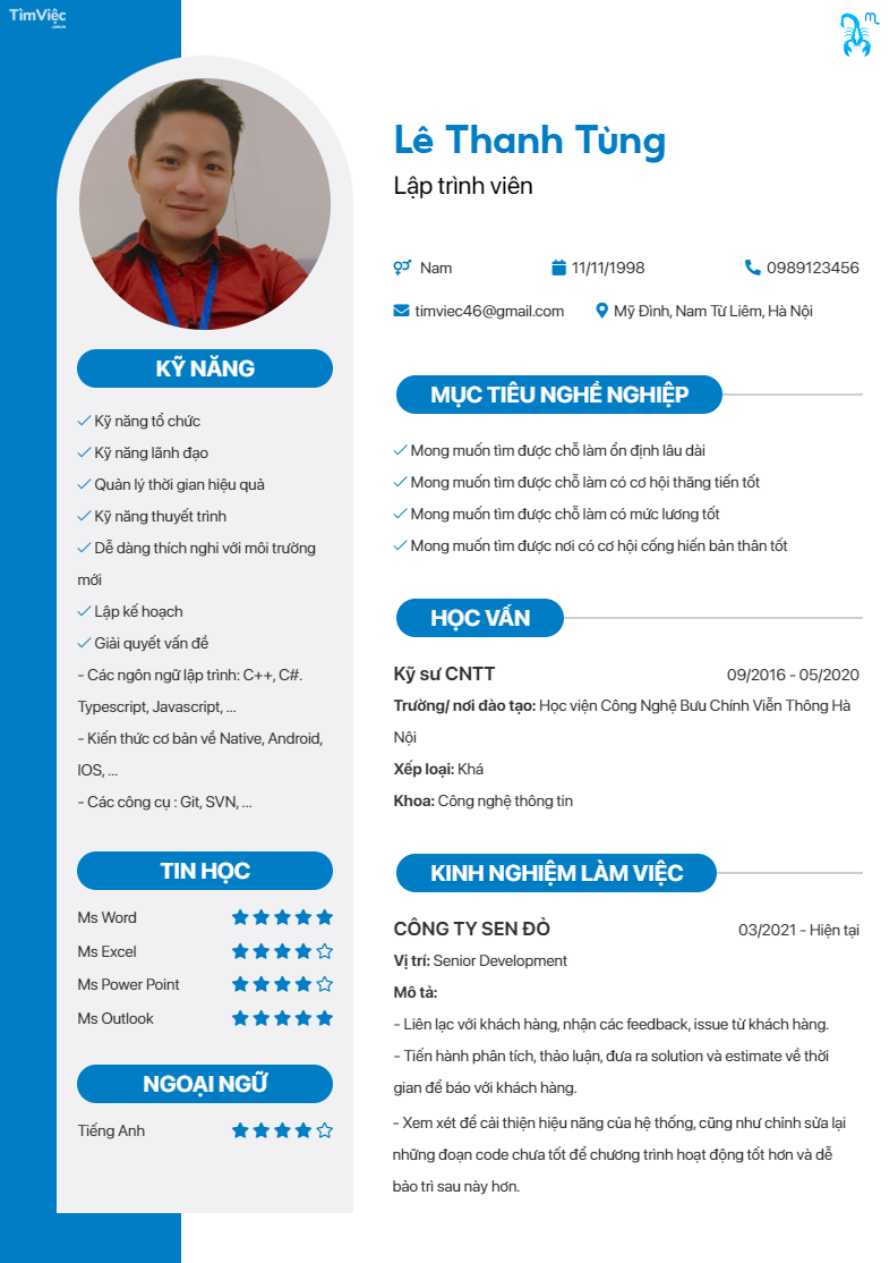 Mẫu CV cung Bọ Cạp