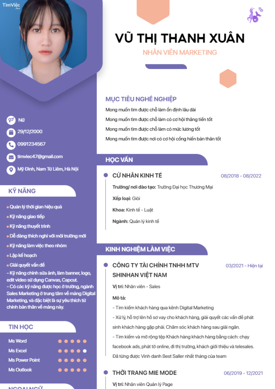 Mẫu CV cung Ma Kết