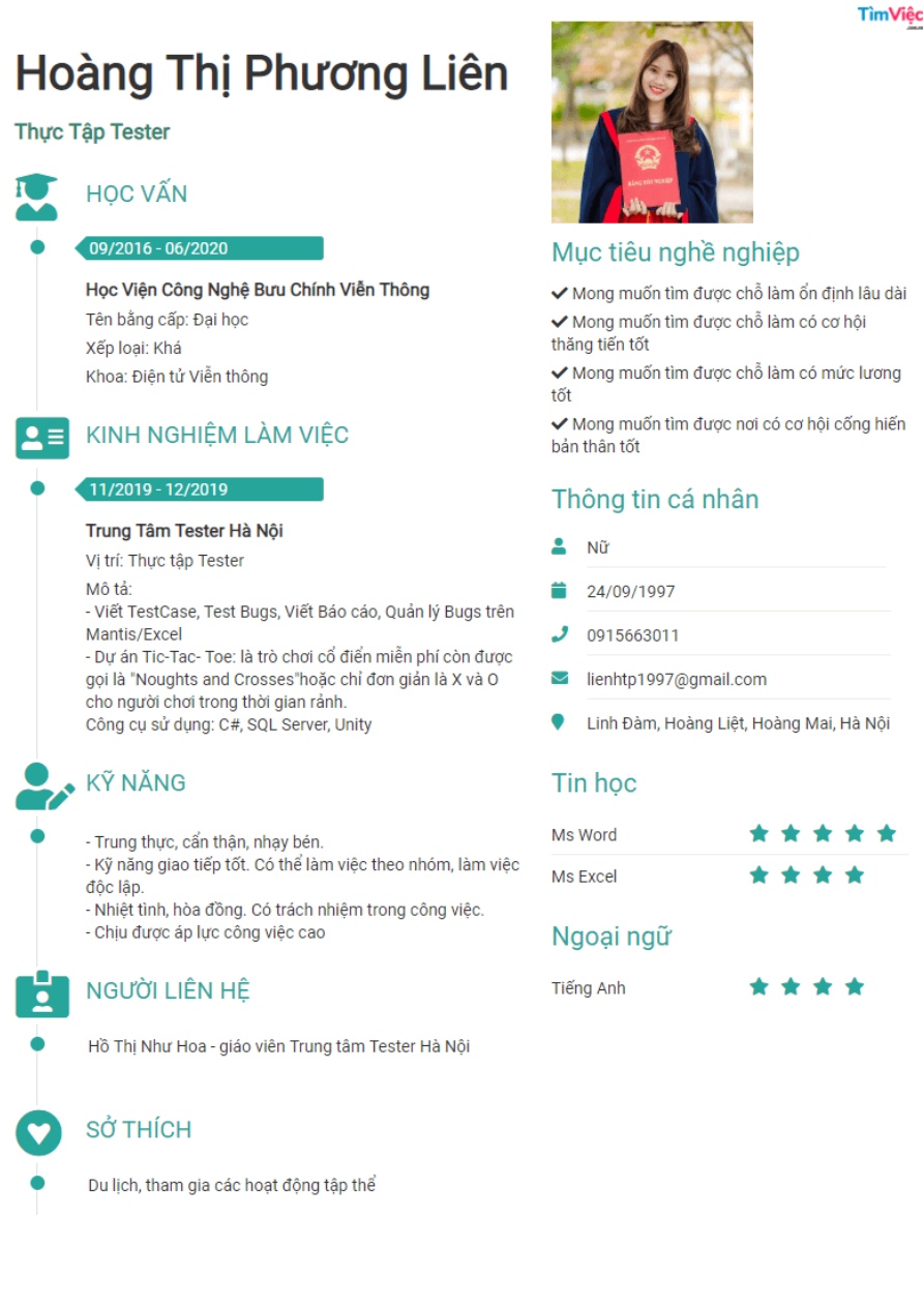 Mẫu CV xin việc chuyên nghiệp
