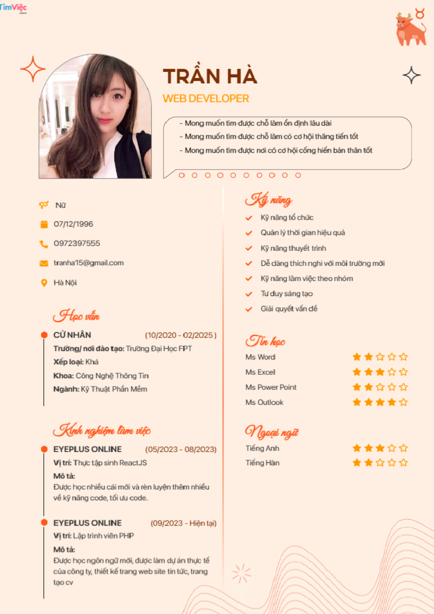 Mẫu CV cung Kim Ngưu